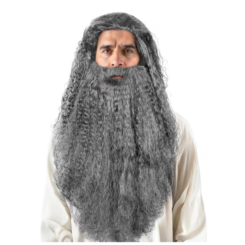 NWT Gray Wavy Beard and Wig Set